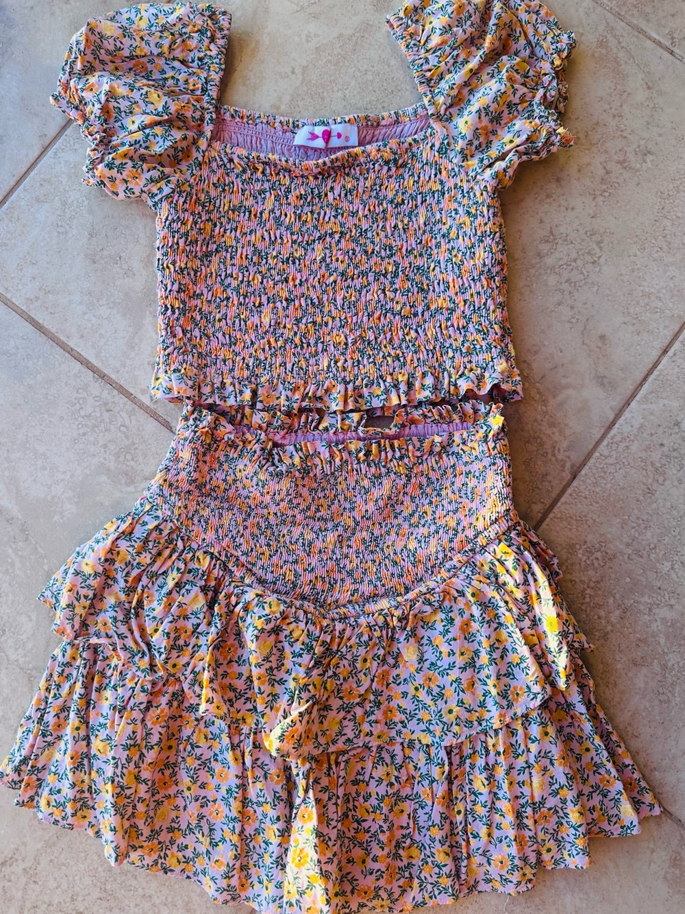 Buddy Love Pink Floral Smocked Top and Skirt Set